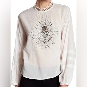 Free People Cream Blouse with Embellished Design